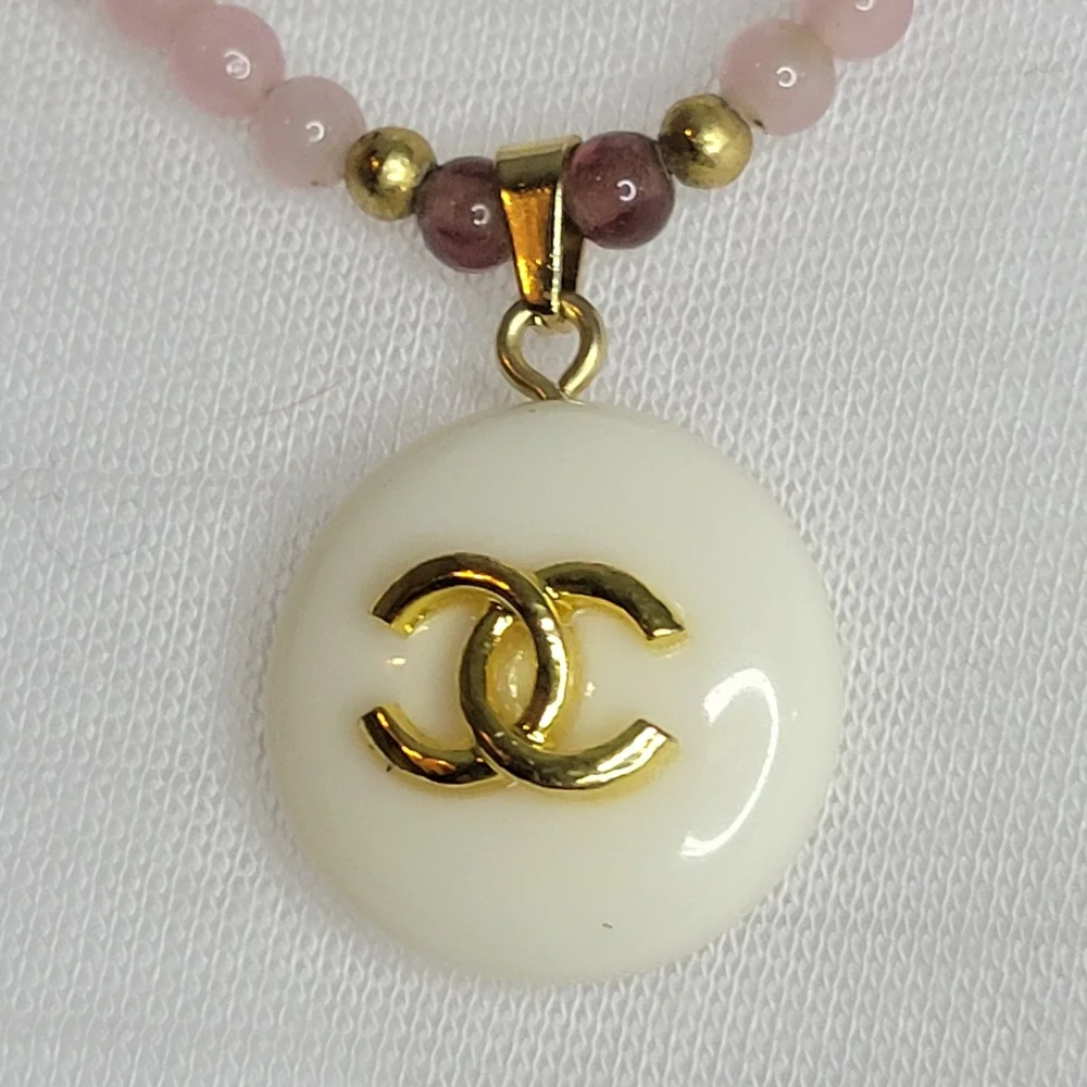 Pink Glass Beaded Necklace, 2 CC zipper Pulls, One Of A Kind - Picture 3 of 6